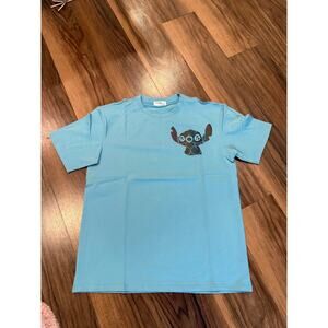 Stitch Inspired Graphic T-Shirt Blue Cartoon Halographic Front Back Print Tee
